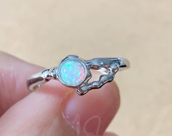 Anillo apilable de ópalo en plata de ley 925, ajustable, para mujer, piedra natal de octubre, regalo único de cumpleaños y Navidad.
