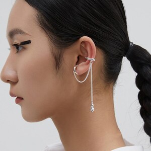 Unique Chain Ear Cuffs, Double  Hoop  Cartilage Earrings,Ear Cuff Earrings,Long Chain Ear Cuffs ,Gold Ear Wrap,No Piercing Conch Earrings