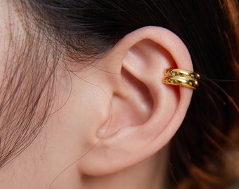 Dubbele oormanchet goud, minimalistische oormanchet, massief sterlingzilveren oormanchet, dikke oormanchet, oormanchet geen piercing, oorbel voor vrouwen
