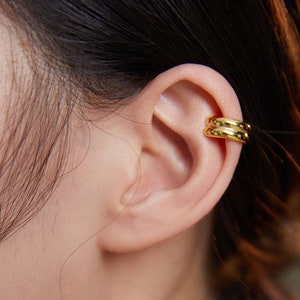 Dubbele oormanchet goud, minimalistische oormanchet, massief sterling zilveren oormanchet, dikke oormanchet, oormanchet geen piercing, hoepel oorbel voor vrouwen