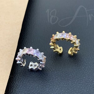 Rainbow Cubic Zirconia Ear Cuff Earring with Sterling Silver,Multicolor Ear Cuffs Non pierced,Minimal ear cuff, Dainty ear cuff ,Gifts