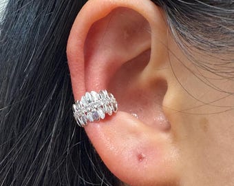 Silver Leaves Ear Cuff,Dainty Ear Cuff,Non Pierced CZ Ear Cuff,Conch Warp Earrings,Sterling Silver Gold Plated ,Birthday Valentine's Day