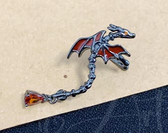 Cute Black Dragon Ear Climber No Pierce, Enamel Dragon Ear Cuff, Dragon Earring, Gothic Wrap Earring, Halloween Jewelry,Gift for Him/ Her