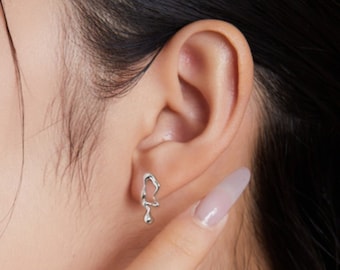 Abstract Dripping Studs,Water Droplet Earrings,Asymmetric Stud Earrings,Irregular Studs,Unique Stud , Sterling Silver 18K Gold Plated