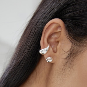 Abstract Lobe Ear Cuff,Chunky Sterling Silver Ear Cuff Non Piercing,Tear Drop Hoop Earring,Minimalist Cartilage Cuff,925 Silver Wrap Earring