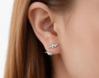 Pendientes de hojas con diseño de hojas en la parte delantera y trasera, pendientes de plata de ley 925 con diseño de doble hoja, pendientes inspirados en la naturaleza, regalo para ella.