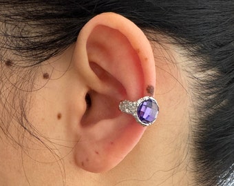 Purple Zircon Ear Cuf,Sterling Silver Ear Cuffs,No Piercing Ear Cuff ,Gemstone Conch Earring,Cartilage Ear Cuff,Unisex Ear Cuff,Gift for her