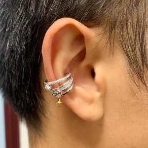 Star Sterling Silver Ear Cuffs No Piercing,CZ Ear Cuff,Multi Hoop Earrings for Women,Two Tone Ear Cuffs, Conch Cuff,Cartilage Earring