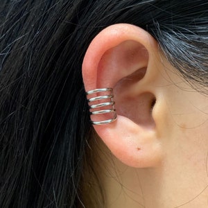 Multiple Band Ear Cuff No Piercing,Sterling Silver 5 Hoop Earring, Cartilage Cuff Earring for Women,