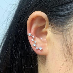 Big Dipper Earrings,Dainty cz Diamond Ear Climber,Sterling Silver Ear Cuff,Pierced Crawlers Earrings,Trendy Earrings,Bridal,Wedding