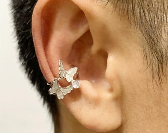 Double butterfly ear cuff Non-piercing Earrings:925 sterling Silver Warp earrings for women ,birthday wedding Gift for her
