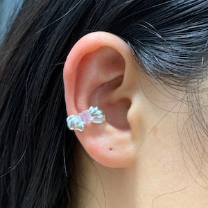Faux piercing de manchette d'oreille mignon noeud, poignets d'oreille en argent sterling CZ rose, boucle d'oreille pour fille et enfant, boucle d'oreille de manchette de noeud de manchette de conque, manchette d'oreille de conque