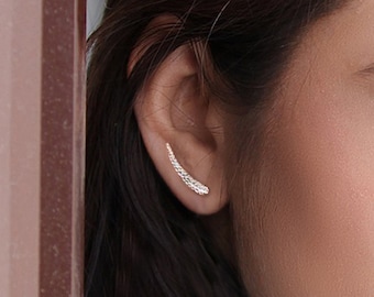 Pendientes trepadores de plata de ley, pendientes martillados, pendientes minimalistas para mujer, pendientes de barrido de oreja, delicados pendientes trepadores de oreja, regalo para ella