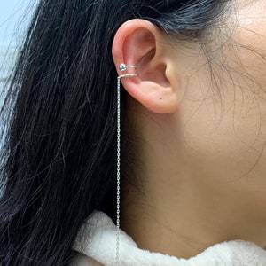 Orecchini pendenti in argento sterling con catena lunga, orecchini a due fasce senza piercing, orecchini unici per donna, orecchini a conchiglia, regalo per lei