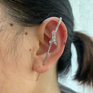 Opal Ear Pin Earring, Ear Crawler Hook Earrings, Sterling Silver Ear Pin,Piercing Climber Cartilage,Edgy Pin Hook Ear Cuff, Gift for her