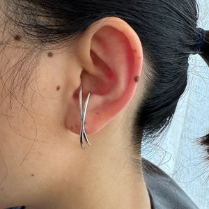 Silver Lobe Cuff, X Stud Lobe Cuff Earrings, Gold Huggie Earrings, Suspender Earrings,Modern Earrings,Minimalist Earrings,Gift for her