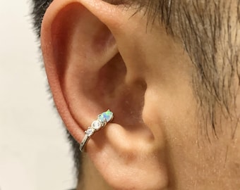 Opaal oormanchet zonder piercing, 925 sterlingzilveren kettingmanchetten, kraakbeenschelpoorbel voor vrouwen, verjaardagscadeaus beste vriendin voor haar