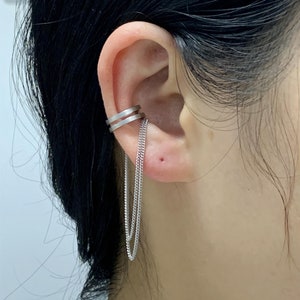 Double Band Ear Cuff with Dangle Chain ,925 Sterling Silver Conch Cuffs Earring No Piercing,Unisex  Cartilage Earrings,Birthday Gift