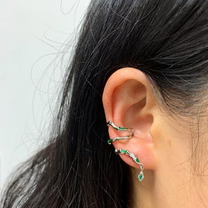 Enamel Snake Ear Cuff with Pierce Studs,Sterling Silver Ear Climber, Serpent Conch Cuff, Snake crawler, Cartilage Ear Jacket,Unique Gifts
