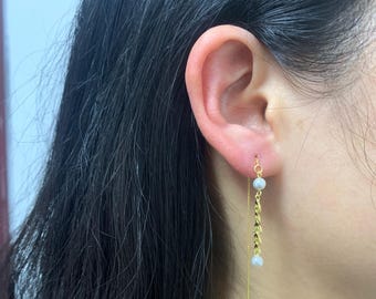 Pearl Threader Earrings with Sterling Silver,Gold Leaf Threader Earrings,Wheat Dangle Chain Earrings ,Wedding Gift for Bridesmaids, bride