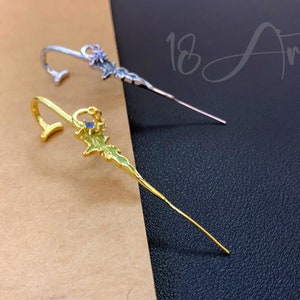 Ear Pin Earring with Cubic Zirconia ,Enamel Hook Earrings, Sterling Silver Ear Pin,Climber Cartilage,Ear Crawler, Ear Cuff, Gift for her