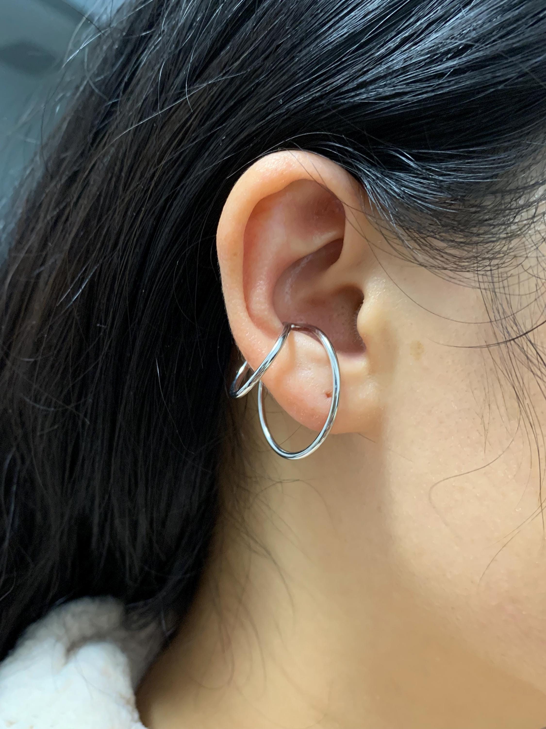 Double Band Lobe Ear Cuff  Non Piercing, Sterling Silver Warp Cuff Earrings ,Geometric Cuff Earring, Huggie Ear Cuff for Women,Gifts