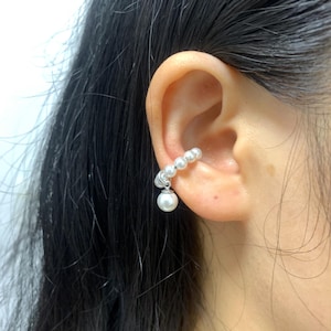 Pearls Ear Cuff Earring,Sterling Silver Ear Cuff,No Piercing Ear Wrap,Bridesmaid Gift,Cartilage Hoop Warp Earrings,Wedding Gift for her