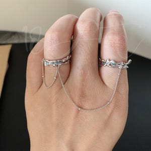 Sterling Silver Double Ring, Double Finger Adjustable Enamel Ring ...