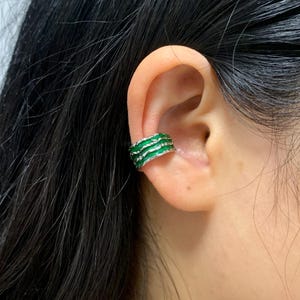 Green Enamel Ear Cuff,Sterling Silver Ear Cuffs,Chunky Ear Cuff Non Piercing,Cartilage Cuff, Enamel Hoop Earring,Wrap Earring,Gift for her