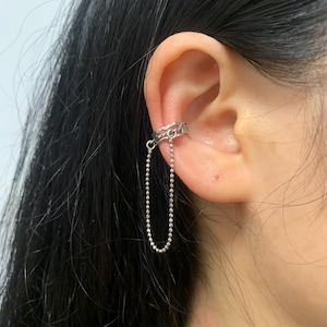 925 Sterling Silver  Ear Cuff with Chain Dangle ,Conch Cuffs Earring No Piercing,Unisex Gothic Cartilage Earrings,Birthday Men's Gift