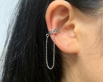 925 Sterling Silver  Ear Cuff with Chain Dangle ,Conch Cuffs Earring No Piercing,Unisex Gothic Cartilage Earrings,Birthday Men's Gift