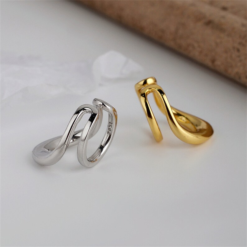 Double Band Ear Cuff ,Sterling Silver Ear Wrap, Helix Earrings,Gold Ear Cuff No Piercing ,Cartilage Earring,Fake Piercing,Hoop Cuffs,Gifts image 4