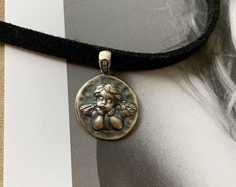 Collana con ciondolo a forma di angelo bambino, gioielli con angelo custode, collana commemorativa, collana religiosa, ciondolo in ossido d'argento, regalo DSC con angelo per lei