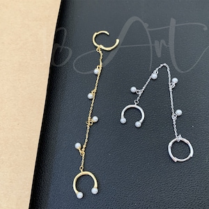 Créoles avec longue chaîne, boucles d'oreilles Huggie en argent sterling, boucles d'oreilles pendantes en perles. Boucles d'oreilles pour femme, cadeaux d'anniversaire