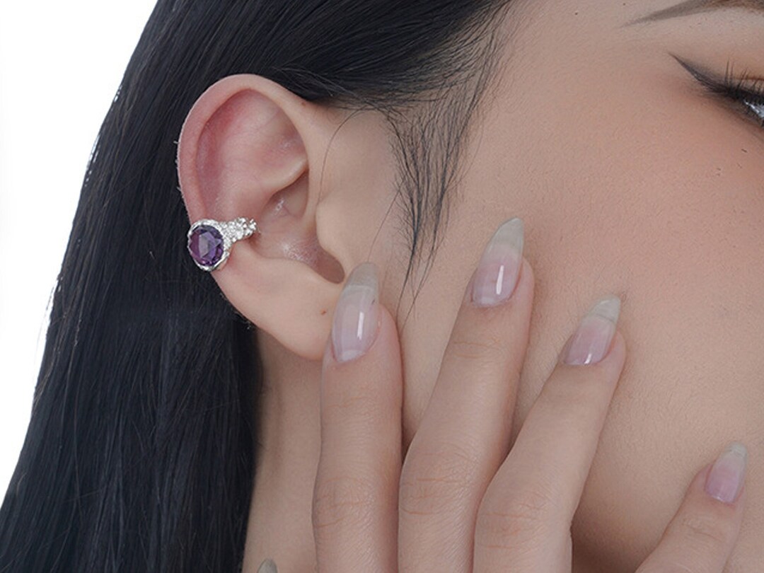 Purple Zircon Ear Cuf,sterling Silver Ear Cuffs,no Piercing Ear Cuff