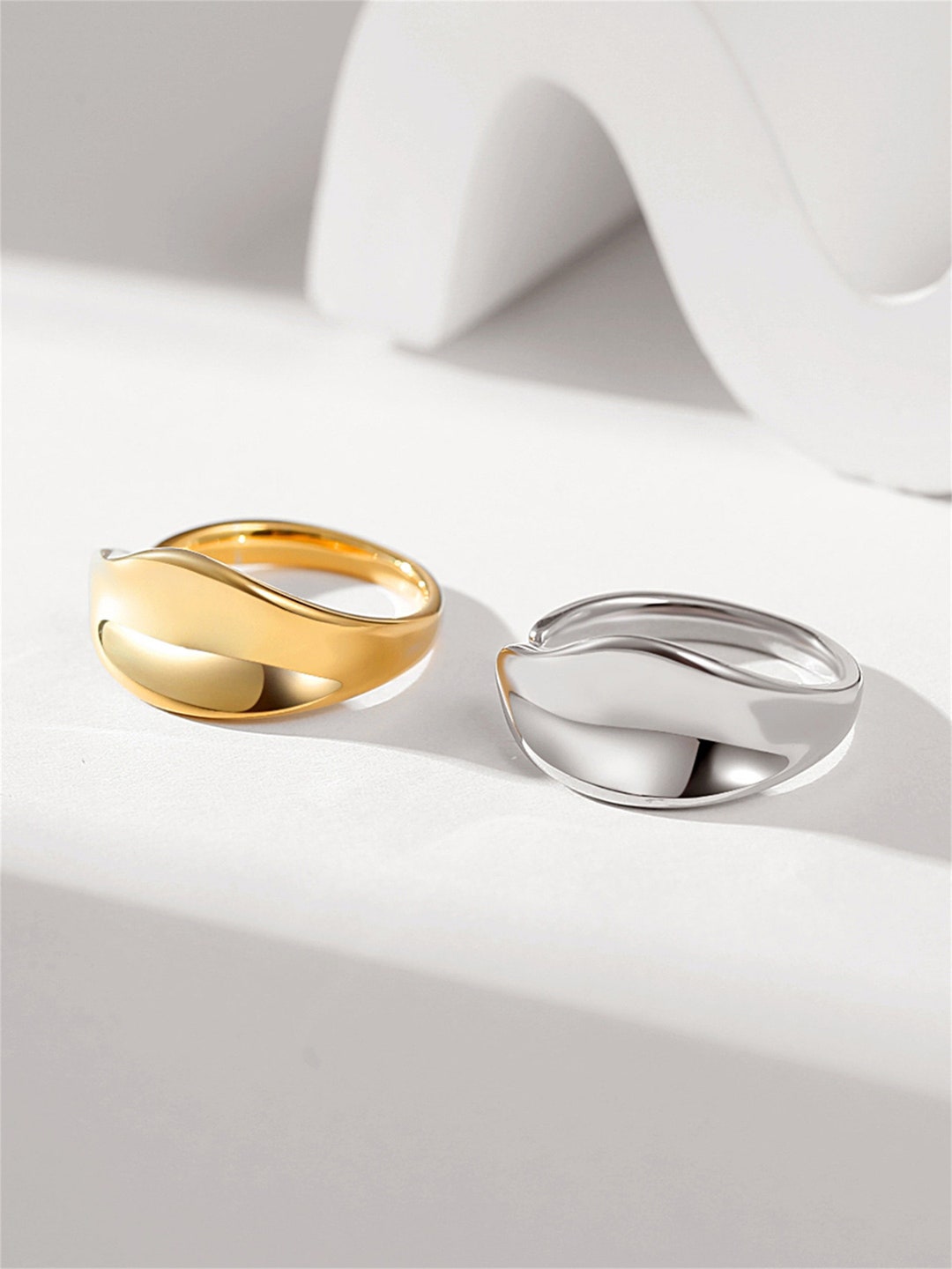 Concave Silver Ring,adjustable Ring,unique Design Ring ,no Piercing Ear ...