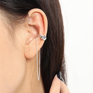 Sterling Silver Long Chain Ear Cuff,Warp Dangle Cuff No Piercing,Cartilage Conch Ear Cuffs,Unique Earring Cuff for Women,Gift for her