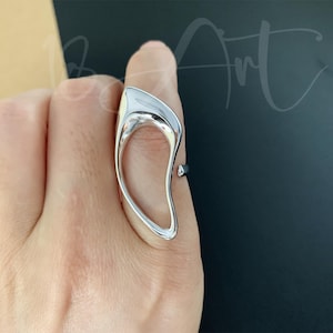 Geometrischer Ring aus Sterlingsilber, Unregelmäßiger Ring, Vergoldete Statementringe, Langer Minimalistischer Ring, Einzigartiger Ring, Geschenk zum Valentinstag