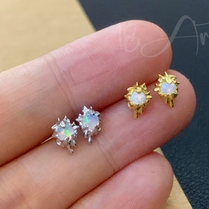 Piccoli orecchini a bottone in opale, orecchini a bottone gocciolanti in argento sterling, orecchini a bottone irregolari, orecchini a bottone astratti, orecchini a bottone fantastici, orecchini in metallo fuso, regalo di compleanno