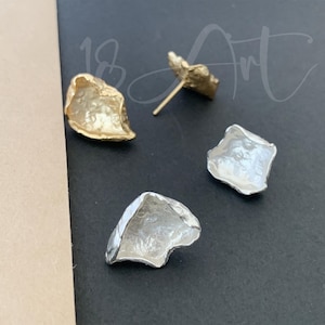 Mismatched Lotus Leaf Studs,Abstract Sterling Silver Earrings,Handmade wrinkle Earrings,Cool Earrings for Men Women,Unique Gift