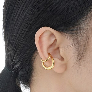 Double Band Ear Cuff ,Sterling Silver Ear Wrap, Helix Earrings,Gold Ear Cuff No Piercing ,Cartilage Earring,Fake Piercing,Hoop Cuffs,Gifts image 6