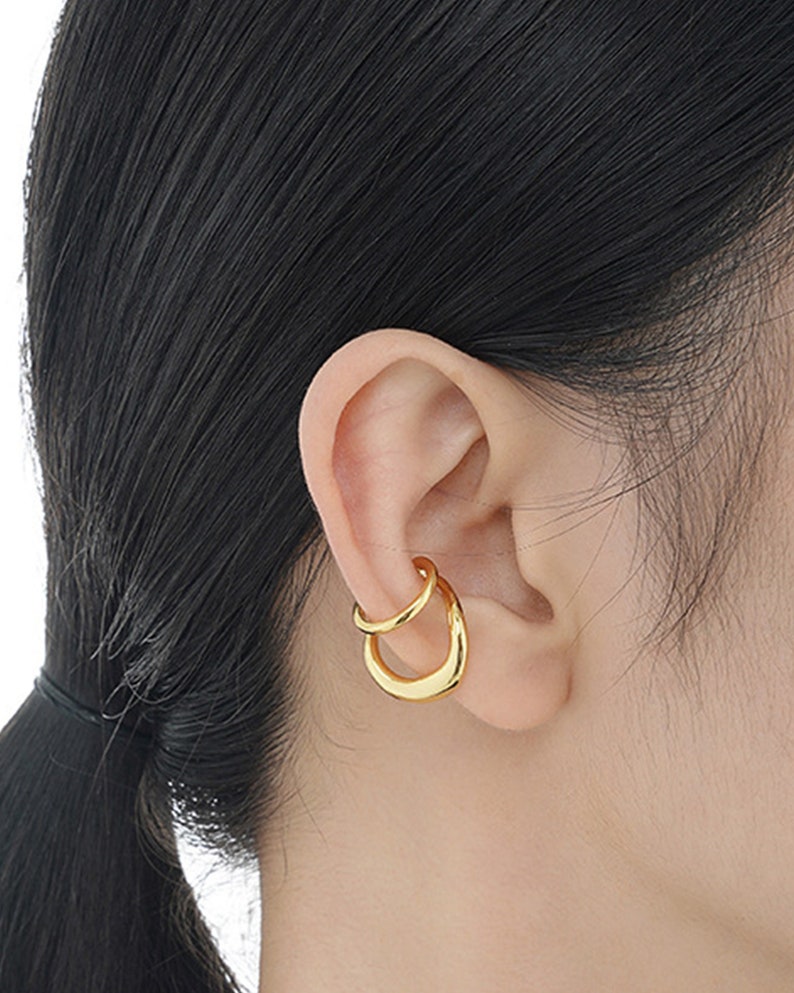 Double Band Ear Cuff ,Sterling Silver Ear Wrap, Helix Earrings,Gold Ear Cuff No Piercing ,Cartilage Earring,Fake Piercing,Hoop Cuffs,Gifts image 6