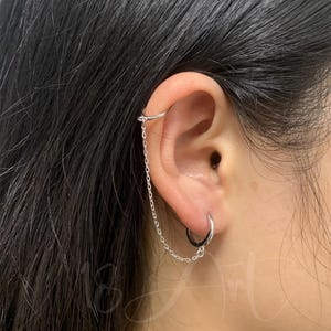 Bouble Hoop Earring with Chain,No Piercing Ear Cuff, Connected Earrings,Gold Huggie Hoops Dangle  Earrings ,Birthday Gift for her