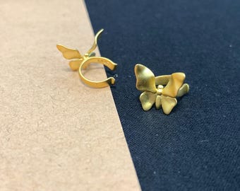 Gold butterfly ear cuff,No Piercing Cartilage Cuff Earrings,925 sterling Silver,Gift for girls