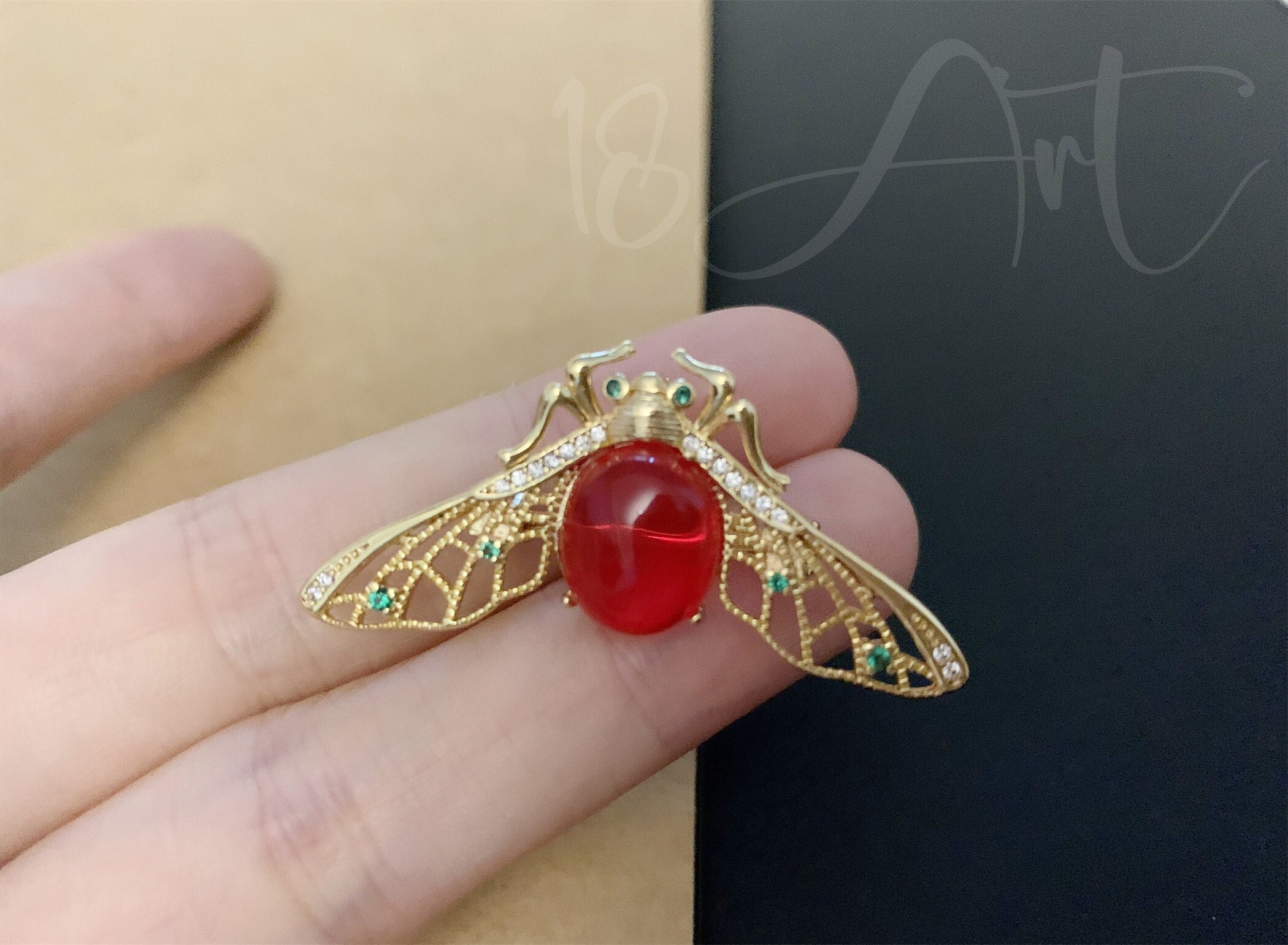 Designer Bee Brooch Pin Gorgeous Red and White Crystal Gemstones NEW! Red Crystal Bee Pin - Etsy main image 3