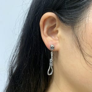 Skull Dangle Earrings, Sterling Silver Stud Earrings,Mens Twist Rope Earring, Gothic Punk jewelry, Unisex Earrings ,Halloween Skeleton Gift