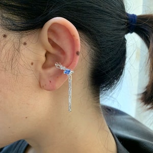 Chain Ear Cuff , Black Ear Cuffs,925 Silver Ear Cuff,Blue &  Purple CZ  Ear Cuff, Conch Earring,Cartilage Cuff Earrings,Gift for her