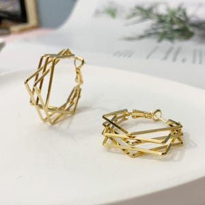 Unique rhombus earrings,Gold Hoop Earrings,statement earrings,modern earrings fow women,multiple square earrings ,gift for her