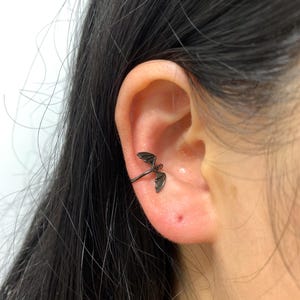Black Bat Ear Cuff,925 Sterling Silver Ear Cuff,Dianty Ear Cuff No Piercing,Men Conch Ear Cuff,Wing Warp Cuff Earring,Halloween Gift for Her