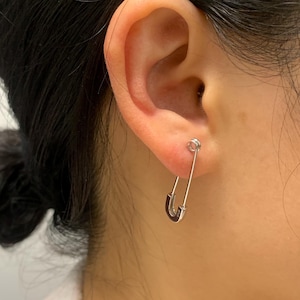 Safety Pin Sterling Silver Earrings,Cartilage Dangle Earrings ,Unisex Hoop Earring ,Unique Gift for Him ,Edgy Earrings,Minimal Goth jewelry